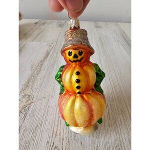 Radko pumpkin leader patch snowman Halloween glass ornament glitter orange Xmas